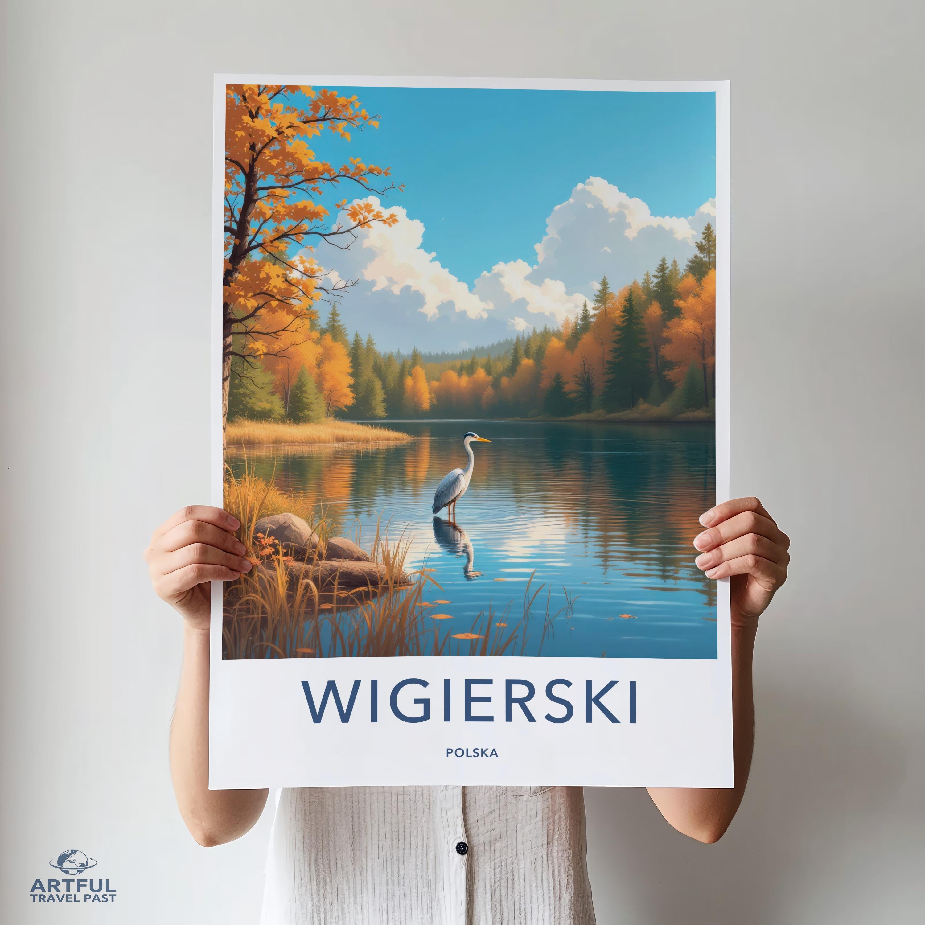 Autumn Lake Art Print, Wildlife Nature Scene Poster, Peaceful Pond Landscape, Bird and Forest Wall Art Decor, Poland Travel Artwork