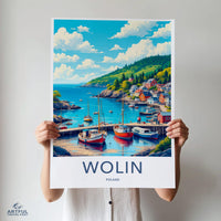 Wolin Poland Travel Poster, Coastal Town Print, Vintage Style Art, Nautical Decor, Scenic Seaside Artwork, Holiday Gift Idea
