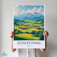 Schleching Germany Travel Poster, Mountain Landscape Wall Art, Scenic German Countryside Print, Nature Artwork Decor