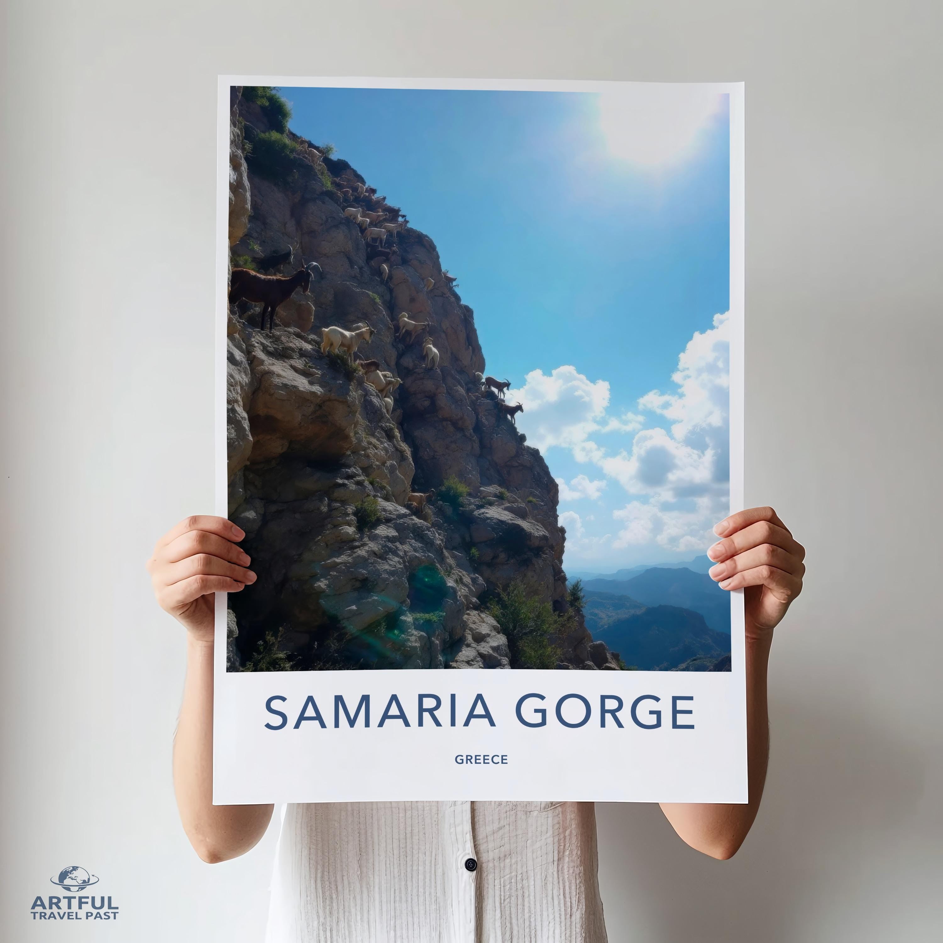 Samaria Gorge Travel Poster, Greece Wall Art, Mountain Landscape Print, Nature Photography, Home Decor, Gift for Travelers
