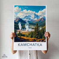 Kamchatka travel poster, scenic mountain landscape art, nature wall decor, Russia travel print, adventure art, vintage travel print