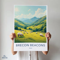 Brecon Beacons Wales Travel Poster, Vintage Landscape Art Print, Scenic Wall Decor, Country Home Decoration