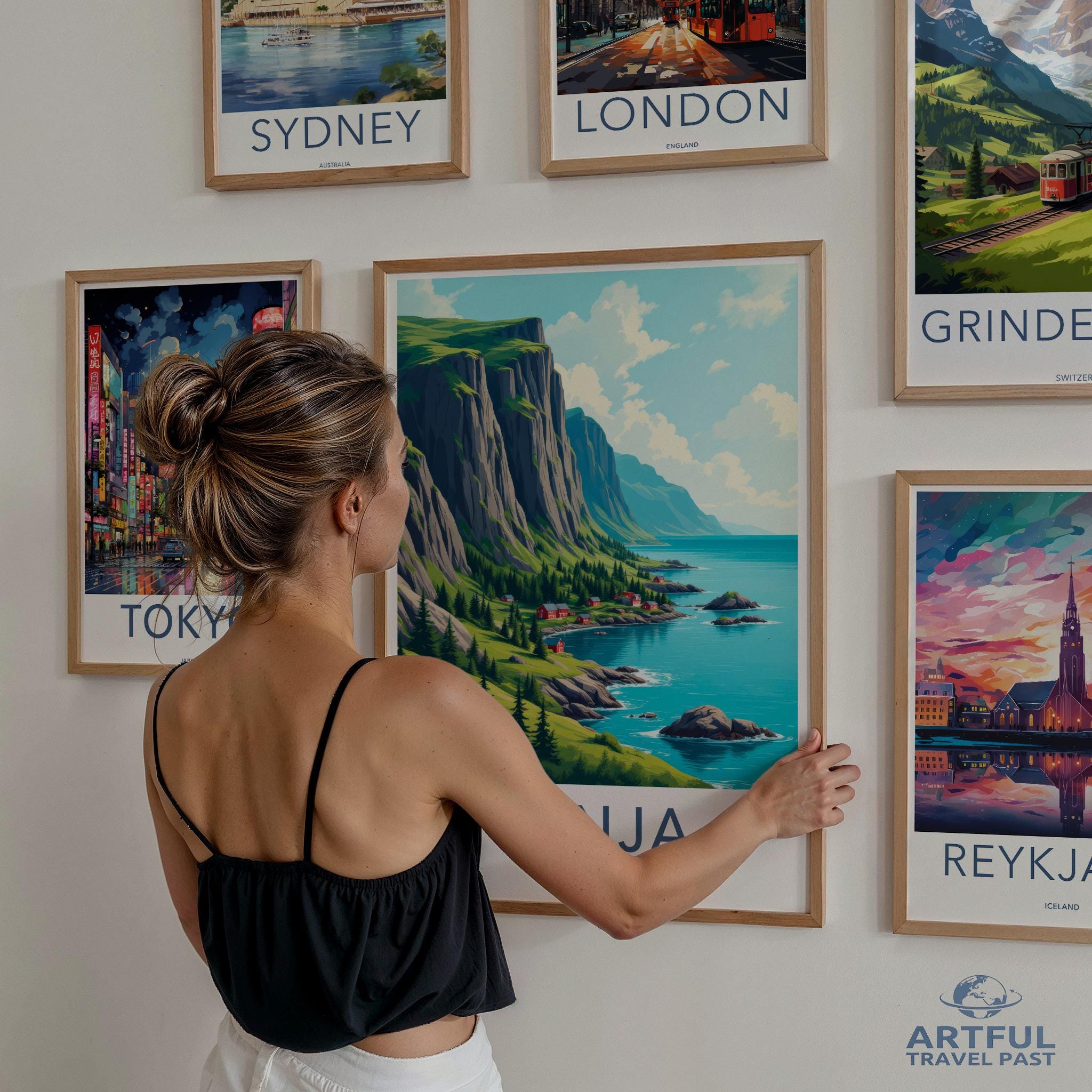 Travel Art Prints, Sydney London Tokyo Reykjanes Wall Art, Vintage Travel Posters, Set of 6, Travel Decor, Artful Travel Past