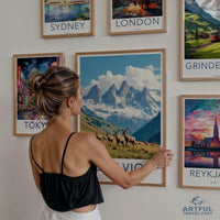 Vintage travel posters, wall art, city prints, Wanderlust decor, Tokyo Sydney London Grindelwald Reykjavik cityscape artwork