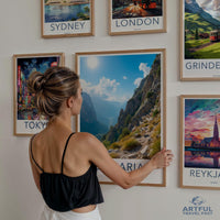 Travel poster set, cityscape wall art, modern home decor, travel theme, international cities, vibrant prints, wall gallery decor