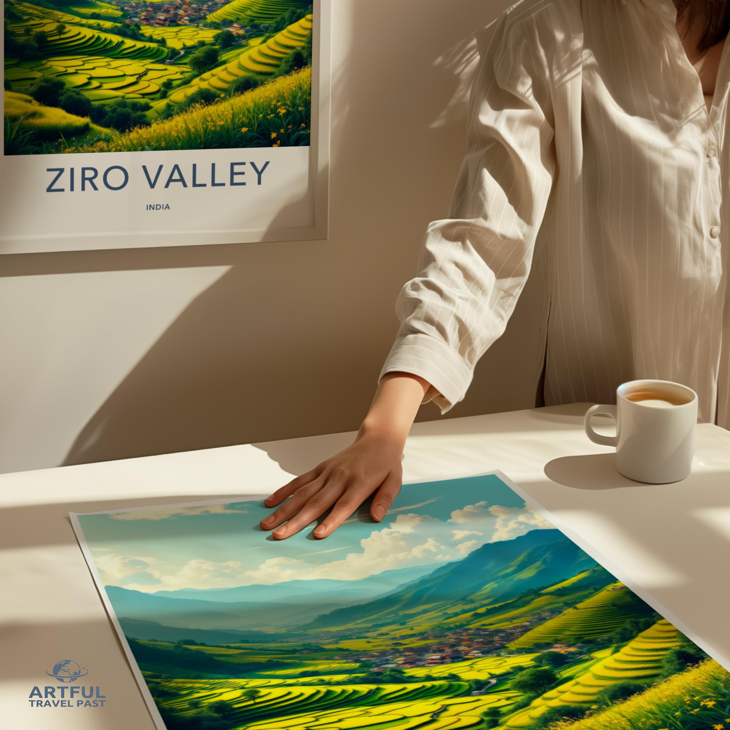 Travel Poster, Ziro Valley India, Scenic Wall Decor, Art Print, Serene Landscape Artwork, Gift for Travelers, Home Office Decor