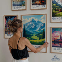 Travel destination art prints, scenic landscape posters, wall decor set, modern home decor, travel adventure illustrations