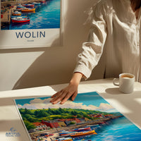 Poland Wall Art Print, Colorful Boats by the Water, Travel Poster, Polish Coastal Town, Vibrant Decor, Modern Artwork
