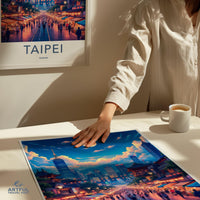 Taipei Travel Poster, Taiwan Cityscape Art, Modern Wall Decor, Vibrant Urban Print, Stunning Skyline Illustration