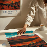 Timanfaya National Park Art Poster, Vintage Travel Landscape Print, Wall Art Decor, Retro Nature Illustration, Gift for Travelers