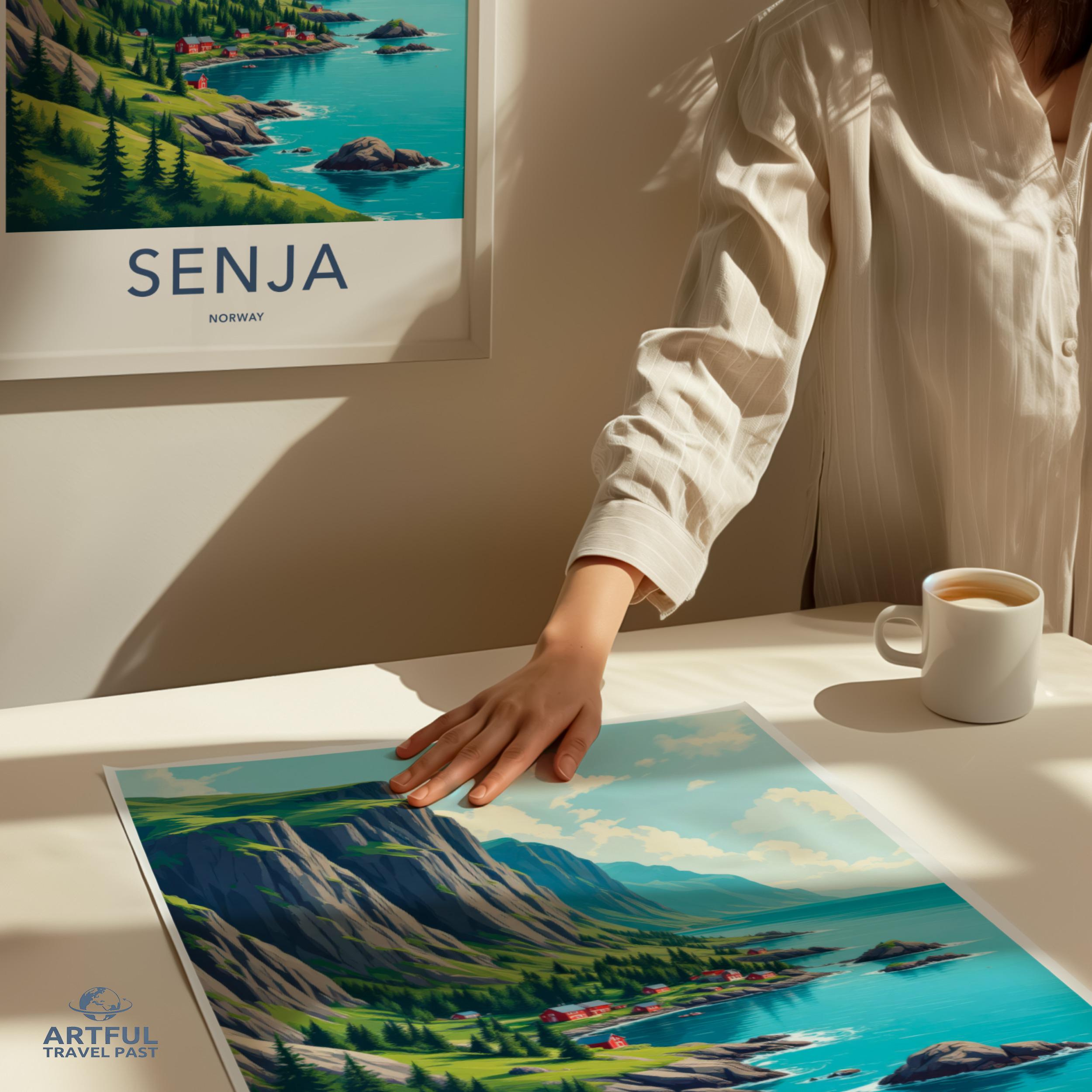 Senja Norway Travel Poster, Vintage Scenic Art Print, Nordic Wall Decor, Retro Coastal Landscape, Norwegian Nature Artwork