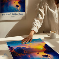 Phang Nga Bay Thailand Print, Scenic Sunset Art, Beautiful Landscape Poster, Travel Wall Decor, Tropical Destination Gift
