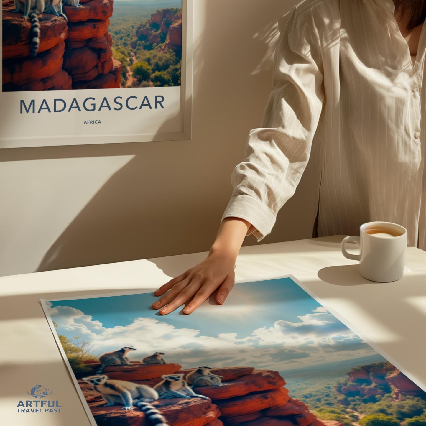 Madagascar Travel Poster, African Landscape Print, Nature Wall Art, Lemur Wildlife Illustration, Adventure Home Decor, Scenic Artwork
