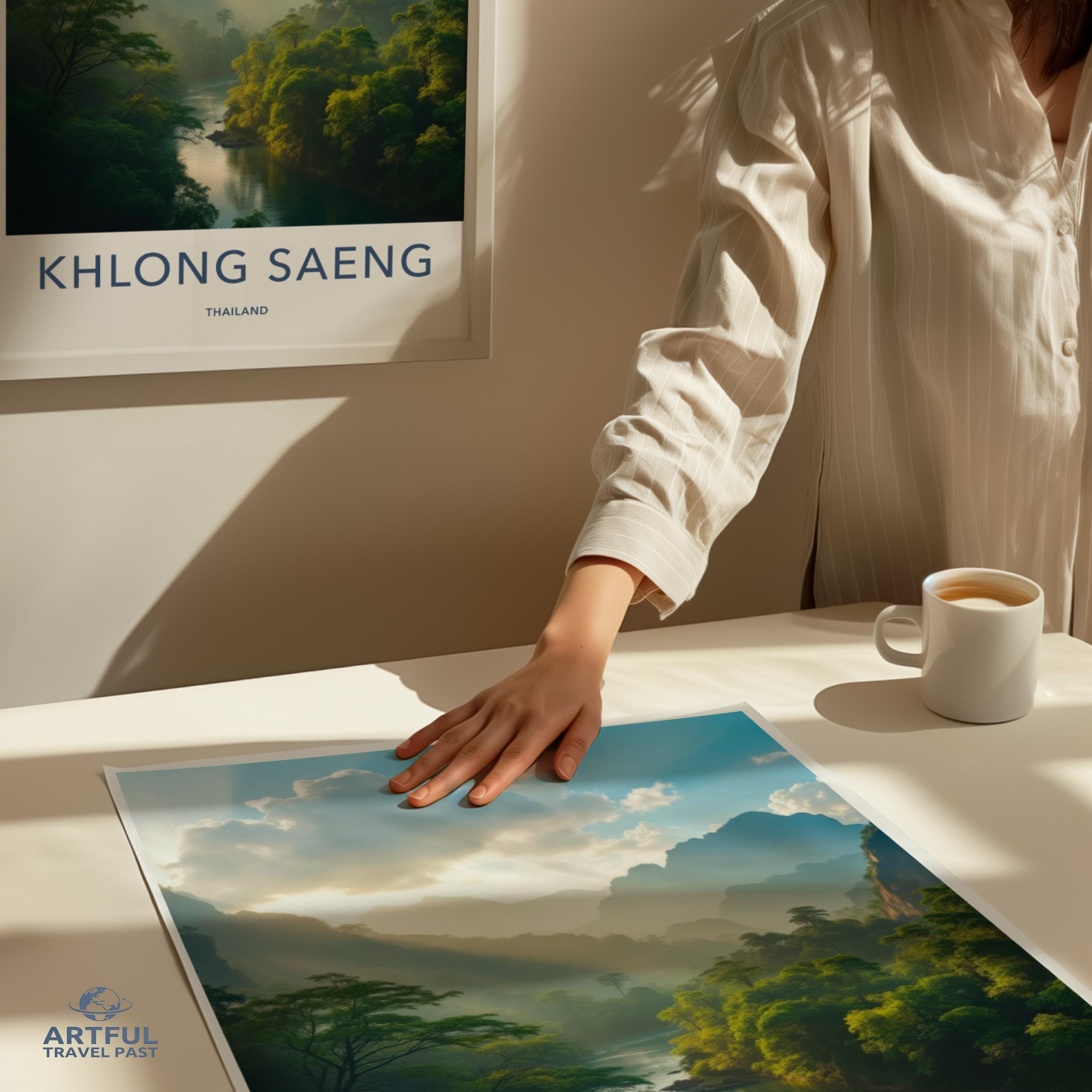 Khlong Saeng Thailand travel poster, nature landscape wall art print, tropical forest decor, scenic photography, vintage travel artwork