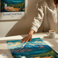 Kamchatka Russia Travel Poster, Vintage Landscape Print, Artful Travel Wall Decor, Retro Mountain Artwork, Nature Adventure Decor