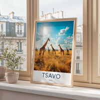 TSAVO Kenya Giraffes Art Print, Wildlife Photography Poster, African Safari Wall Decor, Nature Landscape Artwork for Home