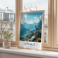 Swiss Alps Poster, Wall Art Print, Scenic Mountain Landscape, Valais Switzerland, Goat in Nature, Travel Decor, Framed Art