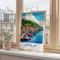Vibrant Coastal Town Poster, Travel Print of Wolin Poland, Colorful Wall Art, European Seaside Decor, Nautical Harbor Scene
