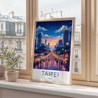 Taipei Travel Poster Print, Taiwan Cityscape Art, Colorful Night Market Scene, Modern Home Decor, Wall Art Gift, Vibrant City View