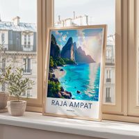 Raja Ampat Travel Poster, Coastal Landscape Wall Art, Indonesia Beach Print, Tropical Seascape Decor, Vacation Destination Artwork