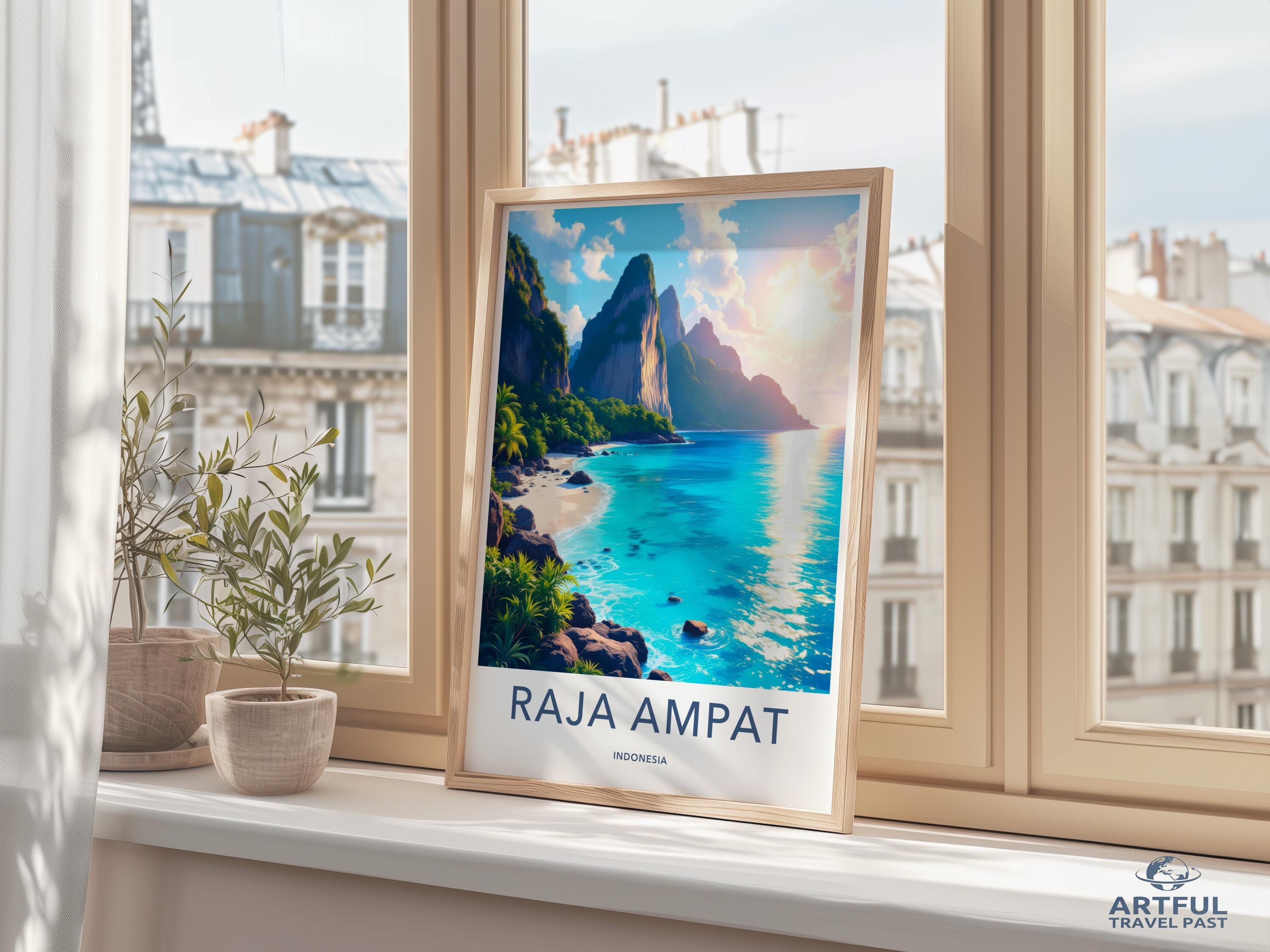 Raja Ampat Travel Poster, Coastal Landscape Wall Art, Indonesia Beach Print, Tropical Seascape Decor, Vacation Destination Artwork