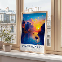 Phang Nga Bay Thailand Travel Poster, Sunset Scenic Wall Art, Coastal Nature Landscape Print, Home Decor, Adventure Poster