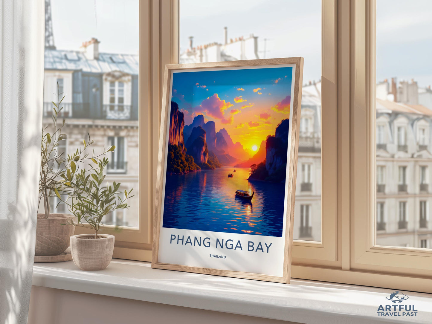 Phang Nga Bay Thailand Travel Poster, Sunset Scenic Wall Art, Coastal Nature Landscape Print, Home Decor, Adventure Poster