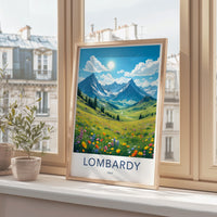 Lombardy Travel Poster, Italy Wall Art, Scenic Mountain Landscape Print, Artful Travel Past Décor, Home Office Decoration, Gift Idea