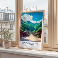 Kiso Valley Japan Travel Poster Wall Art, Mountain Scenery Print, Japanese Landscape Decor, Vintage Style Home Decor