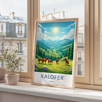 Scenic Mountain Landscape Art Print, Nature Travel Poster, Rustic Home Wall Decor, Kalofer Bulgaria Horses Artwork, Gift for Travelers