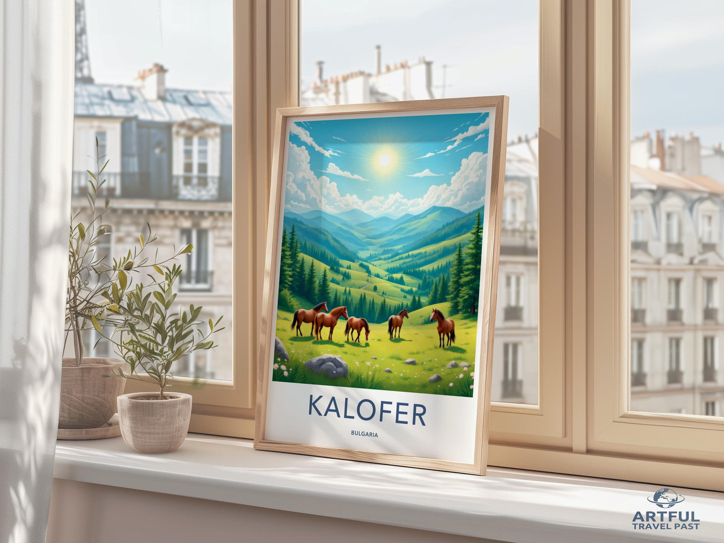 Scenic Mountain Landscape Art Print, Nature Travel Poster, Rustic Home Wall Decor, Kalofer Bulgaria Horses Artwork, Gift for Travelers