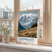 Lombardy Italy travel poster, mountain landscape wall art, nature photography print, European travel decor, scenic view artwork
