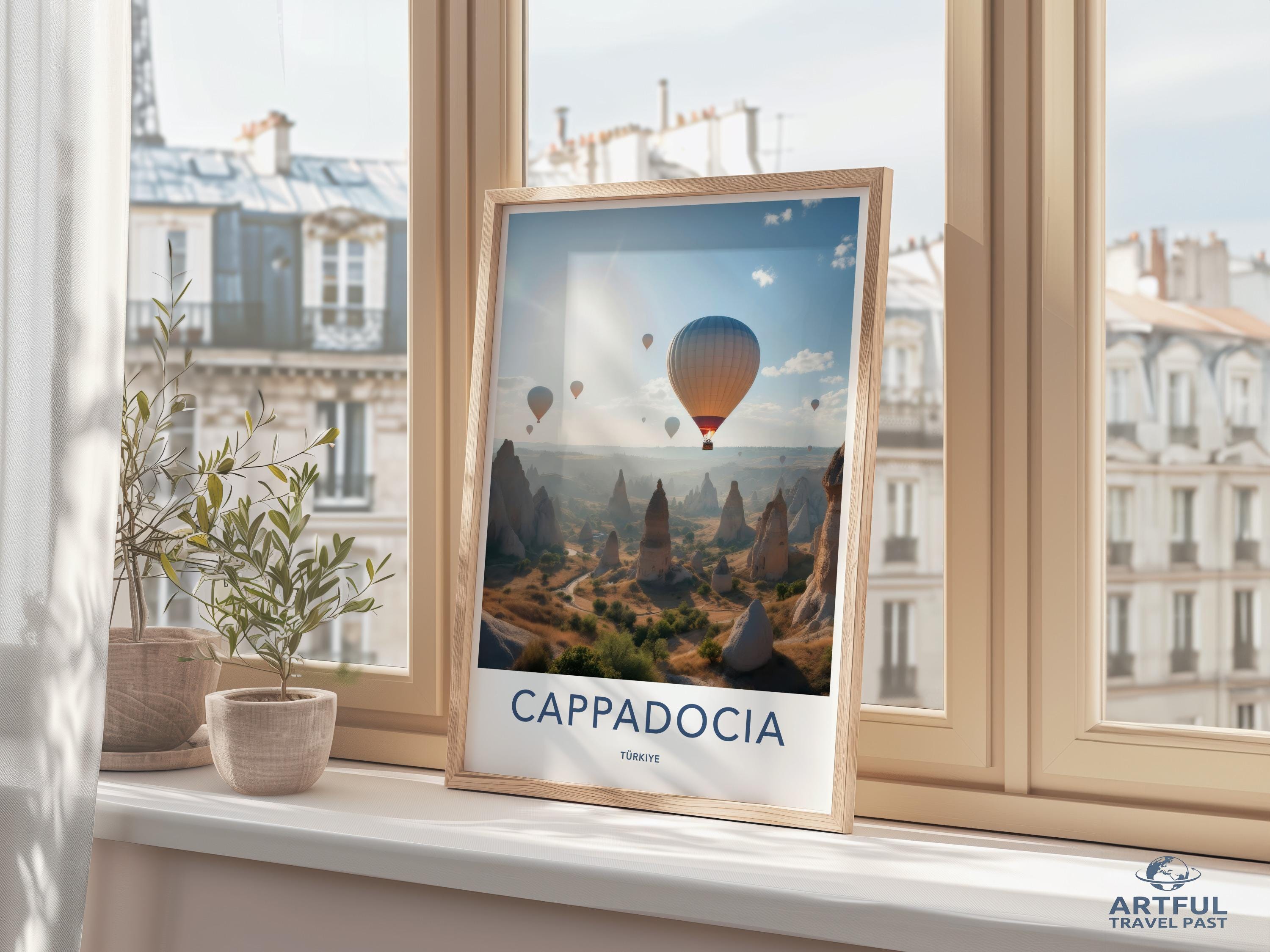 Hot Air Balloon Over Cappadocia Print, Scenic Landscape Artwork, Travel Wall Art, Adventure Decor, Stunning View Photography