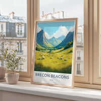 Brecon Beacons Wales travel poster, scenic landscape wall art, nature lover decor, vintage style print, mountain valley view