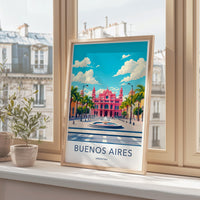 Buenos Aires travel poster, Argentina cityscape art, wall decor print, vibrant city illustration, Latin America art, framed artwork