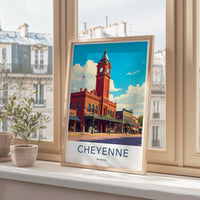 Cheyenne wall art, Wyoming cityscape print, Travel poster decor, Vintage style city landmark, Colorful home decor, Artful Travel Past