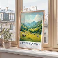 Brecon Beacons travel poster, Wales art print, Scenic countryside wall art, Nature landscape decor, Home office wall decor