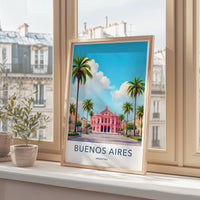 Buenos Aires travel poster, Argentina wall art, vintage style print, cityscape decor, tropical palm trees, vibrant colors