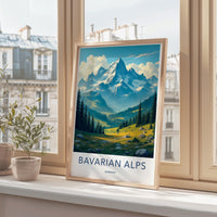 Bavarian Alps travel poster, Germany mountain landscape wall art, Adventure decor, Scenic view print, Nature lovers gift