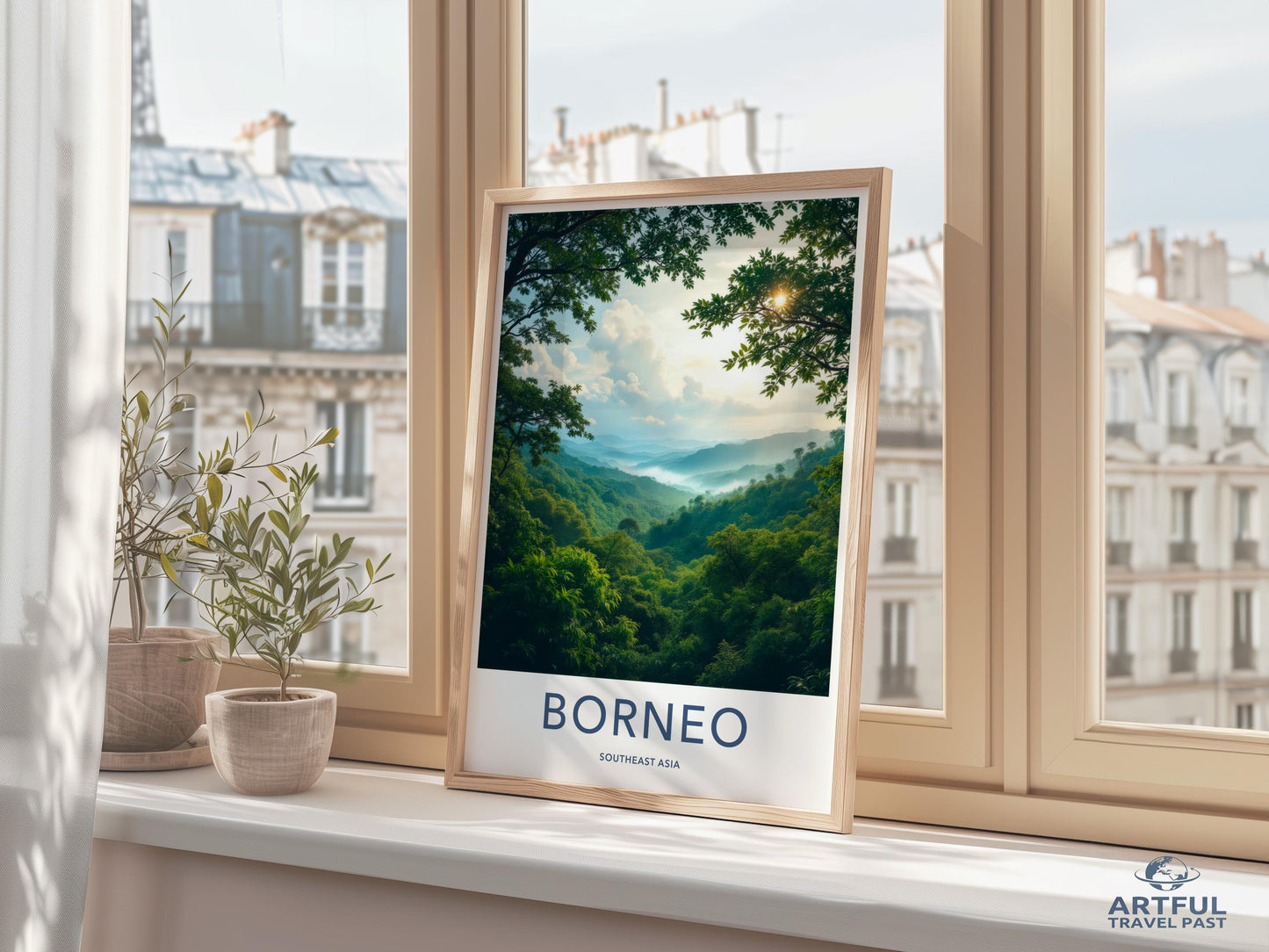 Borneo Travel Poster, Southeast Asia Wall Art, Nature Landscape Print, Adventure Décor, World Travel Poster, Window View Art