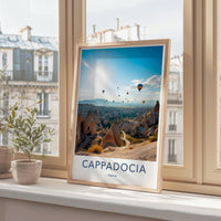 Cappadocia Travel Poster, Hot Air Balloons Over Cappadocia, Scenic Wall Art, Turkey Travel Print, Unique Travel Decor