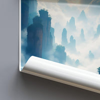 Scenic Mountain Wall Art Print, Nature Landscape Poster, Dreamy Misty Peaks, Serene Home Decor, Artful Travel Past Artwork