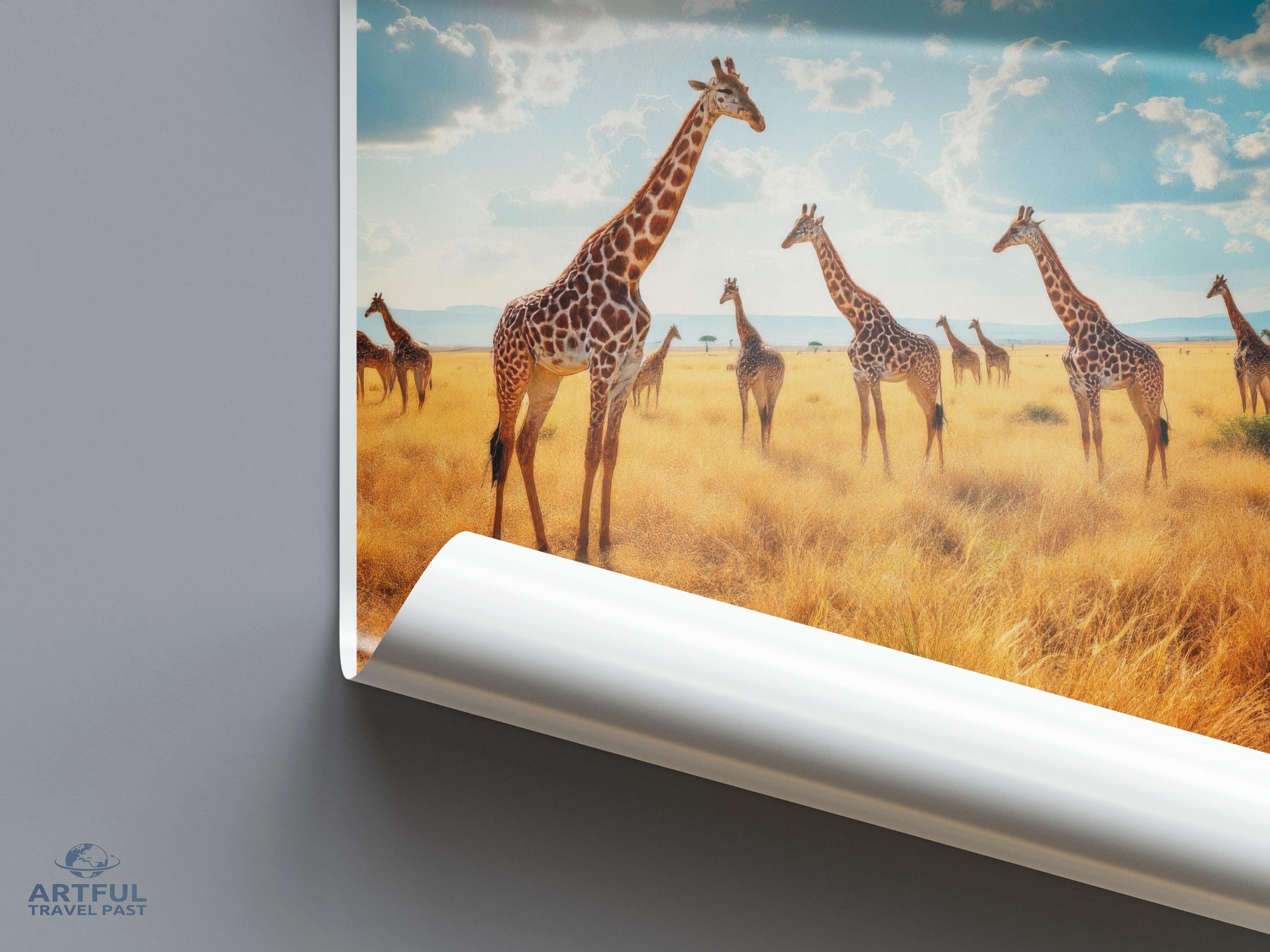 Giraffe Wildlife Art Print, Safari Animals Wall Decor, Nature Landscape Poster, African Wildlife Photography, Animal Lover Gift