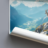 Majestic Mountain Goat Poster, Alpine Wildlife Art Print, Scenic Nature Landscape Wall Decor, Hiking Gift Idea, Adventure Room Decor