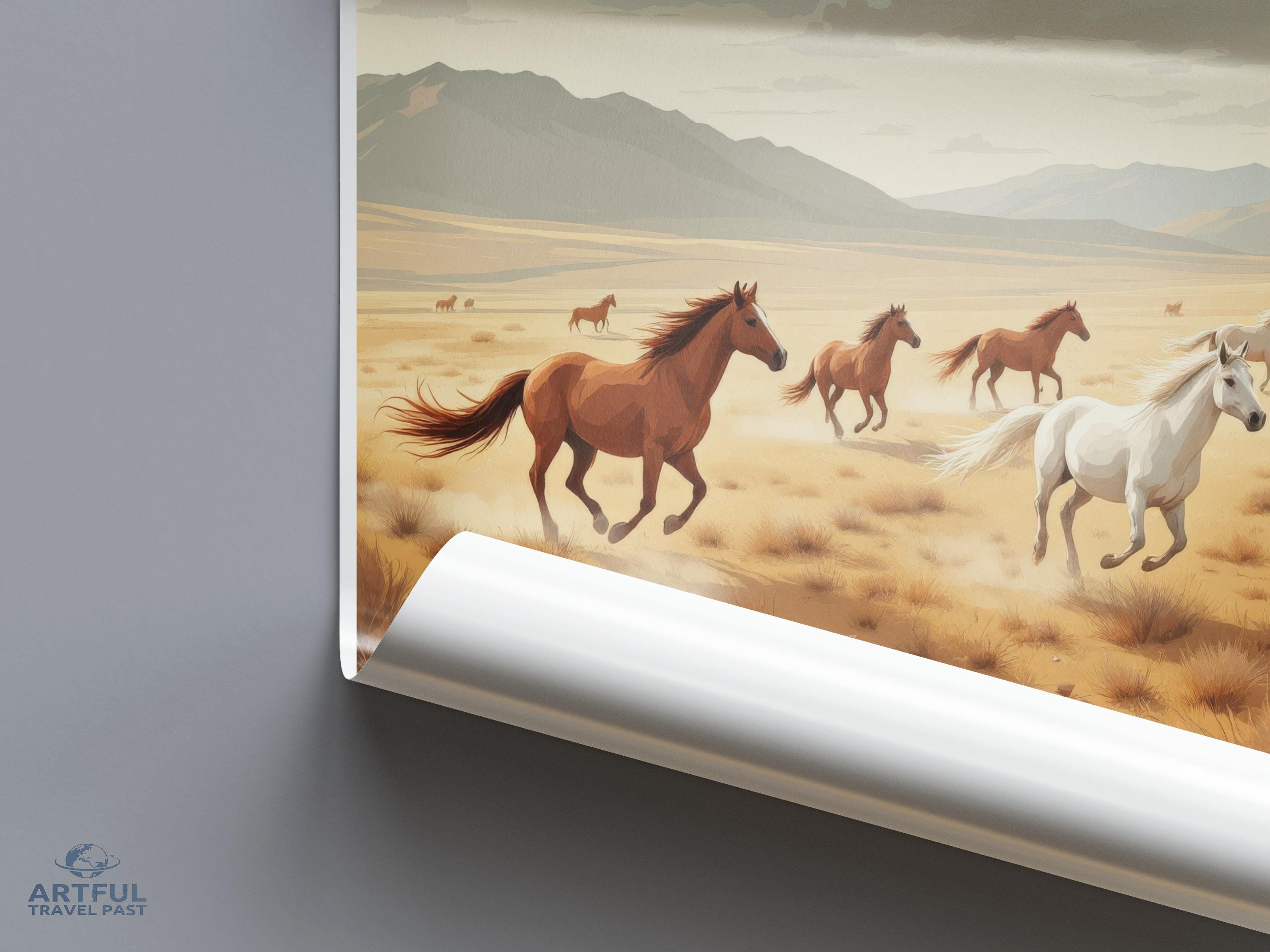 Wild Horses Wall Art Decor, Running Horses Print, Landscape Art Poster, Nature Scenery, Western Home Decor, Rustic Horse Artwork
