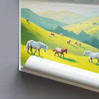 Horse Pasture Art Print, Scenic Farm Landscape Poster, Countryside Wall Decor, Equestrian Artwork, Nature Illustration