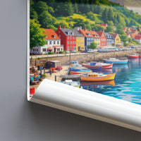Colorful Coastal Town Poster, Vibrant Harbor Scene Wall Art, Scandinavian Seaside Print, Landscape Photography Decor