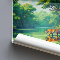 Tiger in Jungle Poster, Nature Wildlife Art, Wall Decor, Animal Illustration, Eco Friendly, Jungle Scene Print, Tiger Adventure