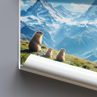 Mountain Views with Wildlife Poster, Nature Scene Wall Art, Alpine Landscape with Animals Print, Scenic Decor for Home