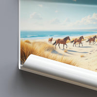 Wild Horses Beach Landscape Poster, Coastal Wall Art, Nature Print, Horse Photography, Seaside Decor, Ocean View, Home Decoration